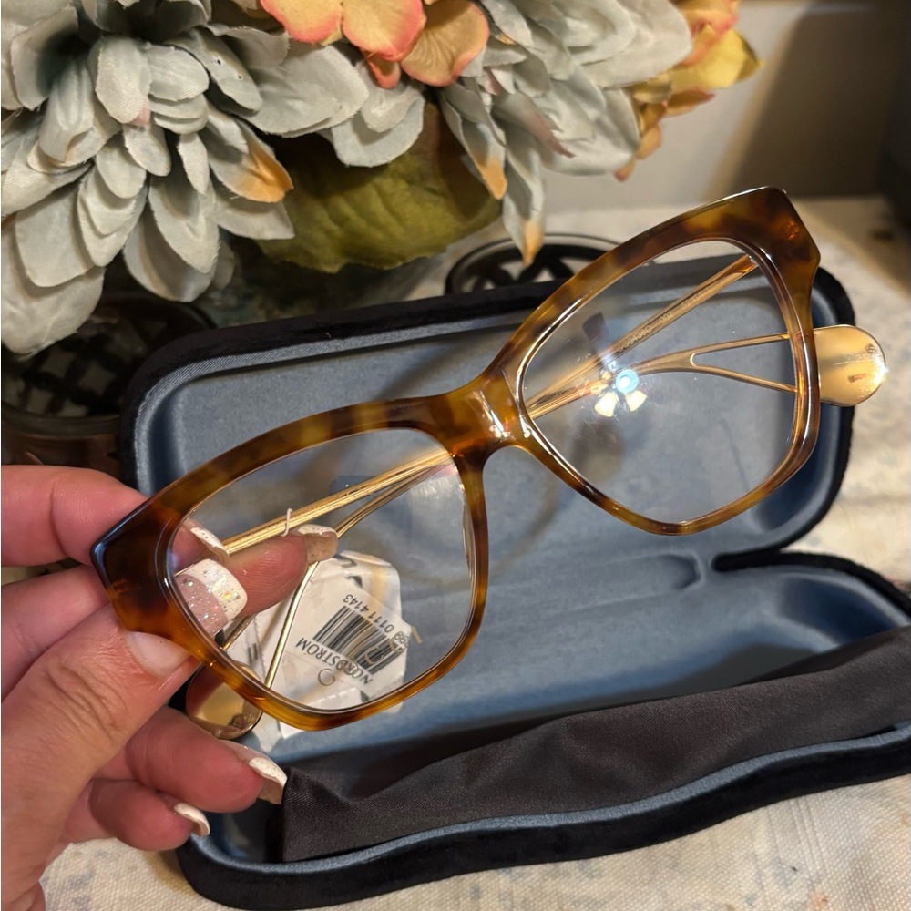 Authentic GUCCI 54mm cat eyes Tortoiseshell Square Acetate/ metal Glasses